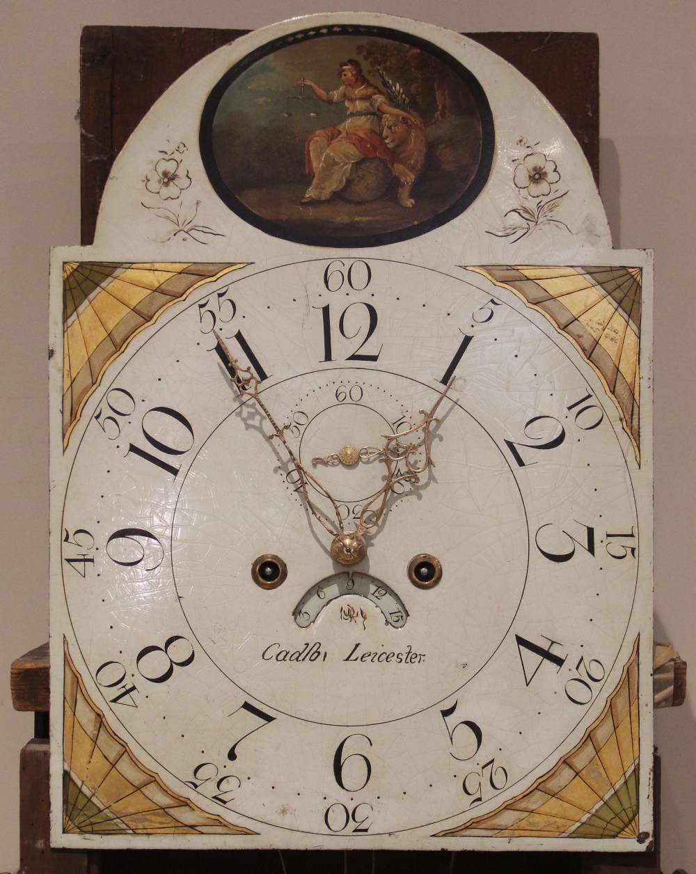 A George III oak cased eight-day longcase clock, indistinctly signed Leicester, the hood with a twin - Image 2 of 3