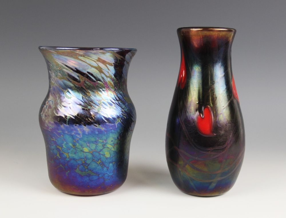 A John Ditchfield for Glasform studio glass vase of baluster form, the iridescent purple glass