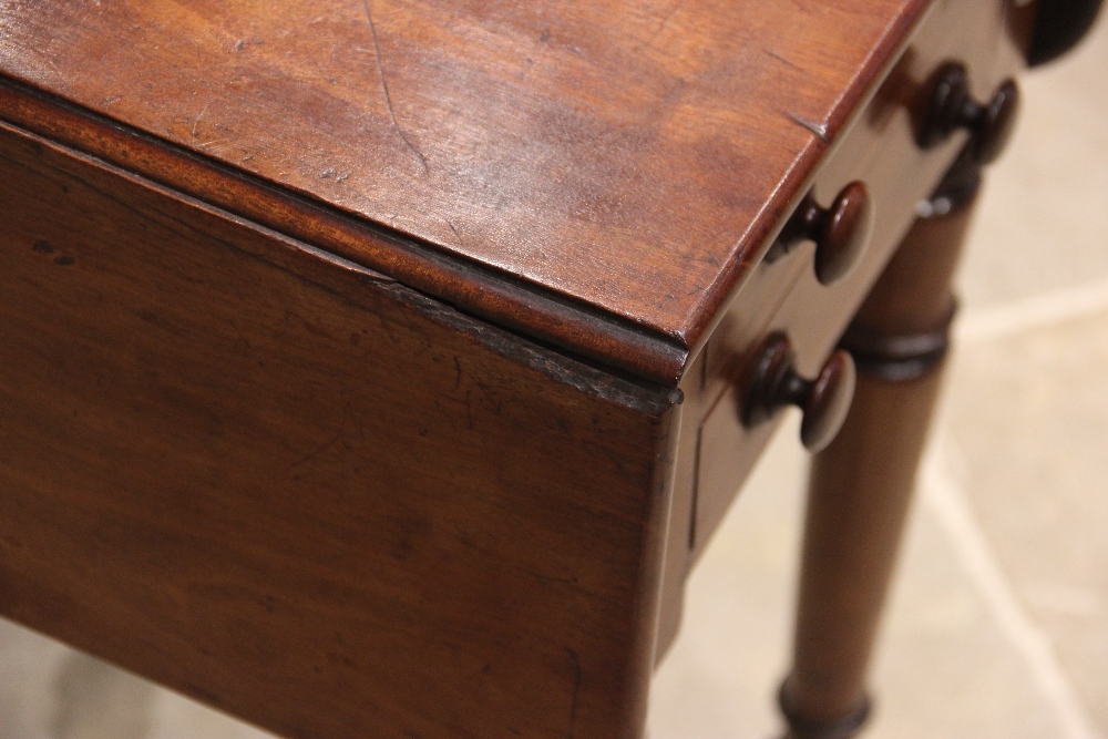 A mid 19th century mahogany work table, the rectangular drop leaf top with rounded corners, above - Image 2 of 2