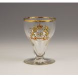 An Elizabeth II Coronation 1953 liqueur glass, with applied Royal cypher titled '2nd June Coronation