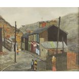 Christopher Compton Hall (British, 1930-2016), A northern village street scene, Oil on board, Signed