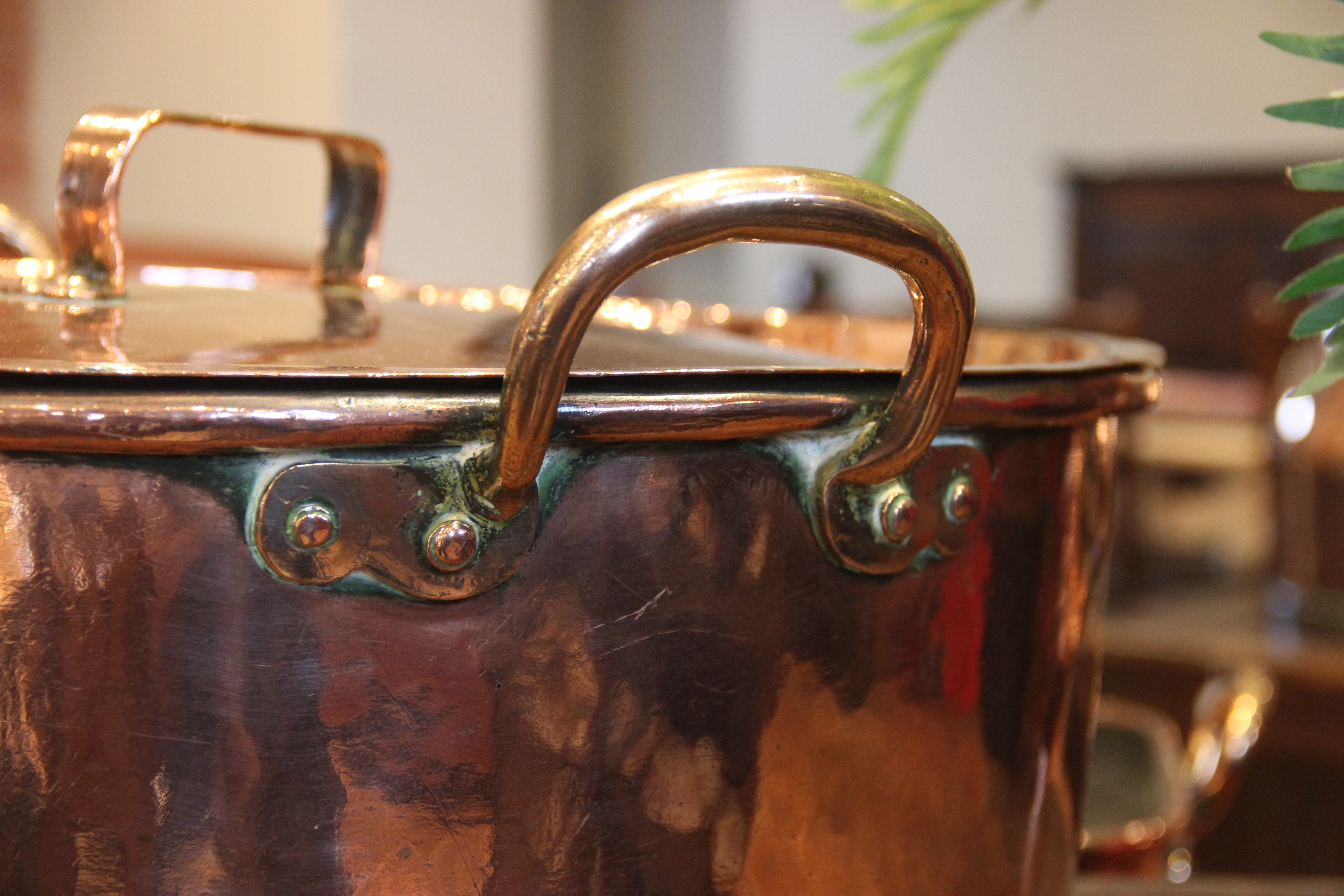 A 19th century copper oval fish kettle, of country house proportions, applied with substantial brass - Image 6 of 7