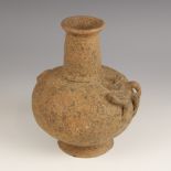 A South American zoomorphic pottery vessel, probably Columbian, of compressed globe and shaft form