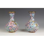A pair of Chinese cloisonne vases, 20th century, each of baluster form and decorated with peony