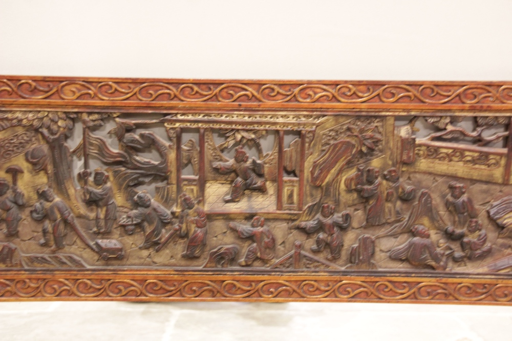 A Chinese carved hardwood and gilt lacquered over mantel mirror, early 20th century, the rectangular - Image 3 of 4