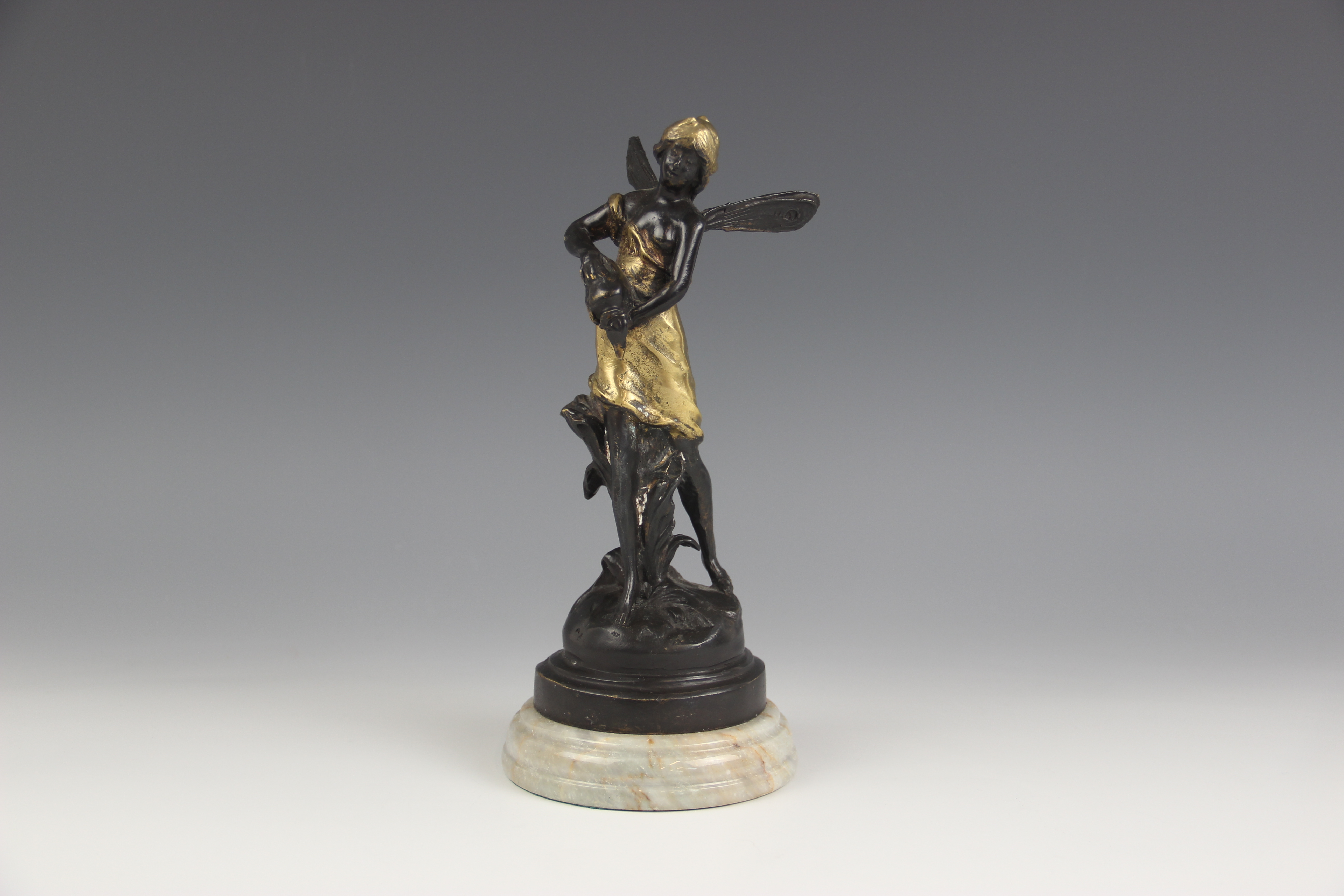After Auguste Moreau (1834-1917), a pair of nymphs, each parcel gilt bronze patinated figure - Image 3 of 14