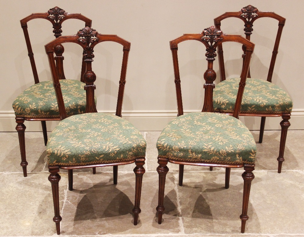 A set of four Victorian elm and beech kitchen chairs, each with a pierced and inverted vase shaped - Image 2 of 2
