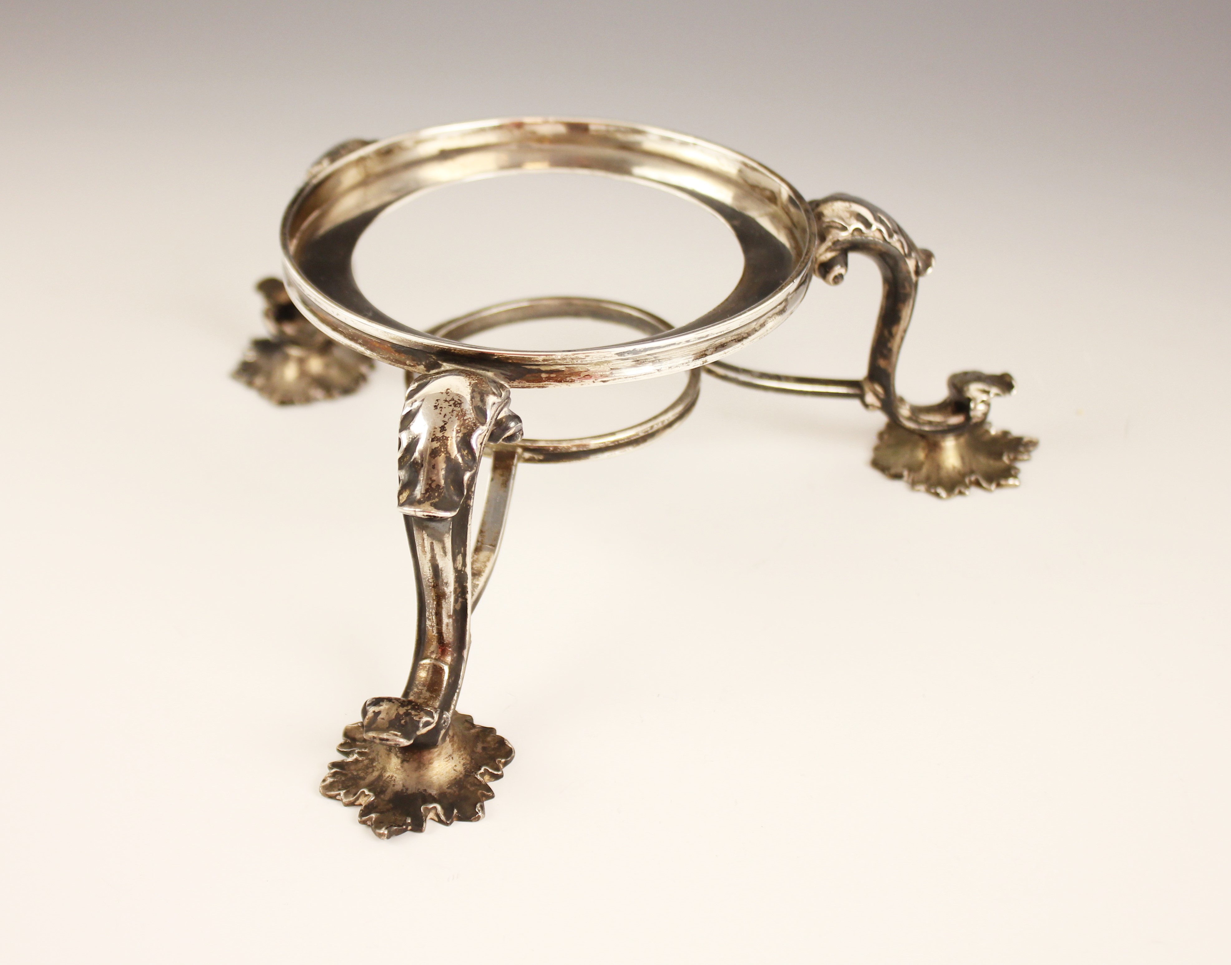 A Victorian silver spirit stand, possibly William Moulson, London 1843, of typical circular form