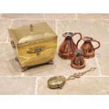 A Victorian brass coal/log bucket of sarcophagus form, the removable cover with a flame finial