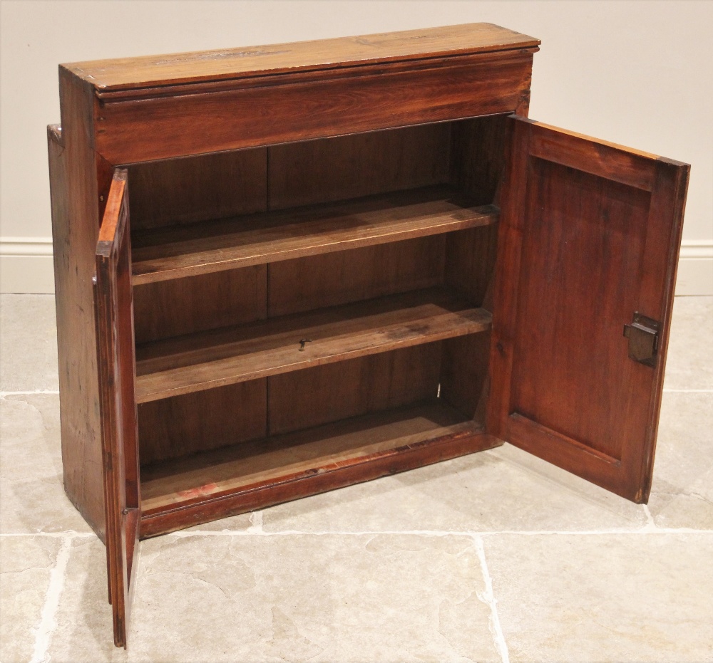 A Victorian stained pine wall mounted ecclesiastical cupboard, of inverted square form, the pair - Image 2 of 2