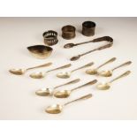 A selection of silver and silver mounted tableware, to include a set of nine silver teaspoons, Emile