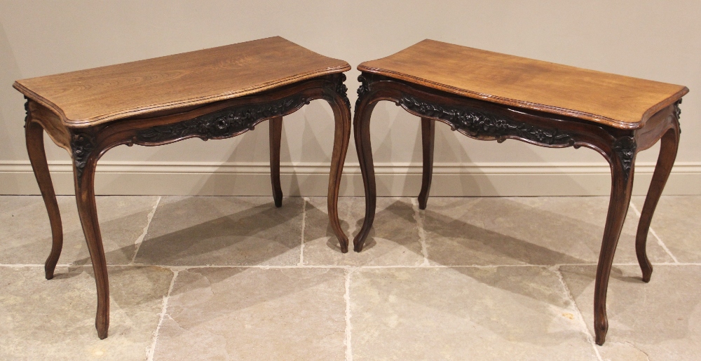 A pair of Louis XV style walnut console tables, early 20th century, each with a moulded serpentine - Image 2 of 3