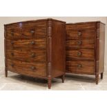 A near pair of late George III mahogany bowfront chests of drawers, circa 1810, each chest with a