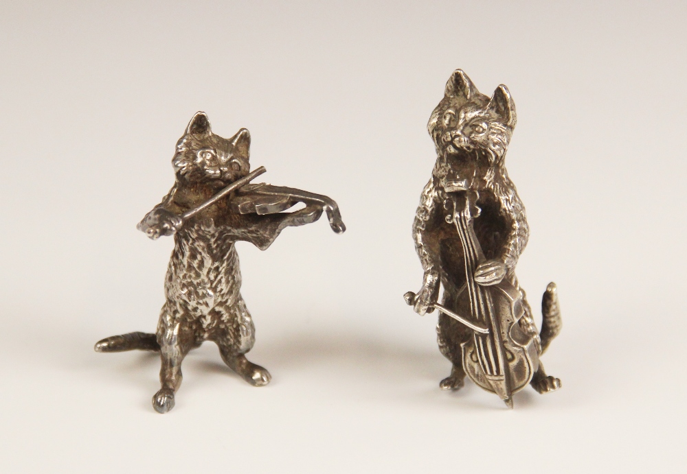 Two miniature silver cat models, S.J.Rose & Son, Birmingham 1976 and 1978, one depicting a cat