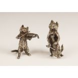 Two miniature silver cat models, S.J.Rose & Son, Birmingham 1976 and 1978, one depicting a cat