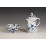 A Meissen blue and white coffee or chocolate pot and cover, 19th century, of baluster form, the