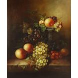 L Prost (Dutch, early 20th century), Still life with grapes and peaches, Oil on canvas, Signed lower