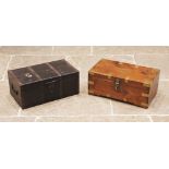 A 19th century and later brass bound elm apothecary chest, the hinged cover applied with brass