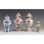 A pair of Chinese porcelain vases and covers, 20th century, in the famille rose palette and of