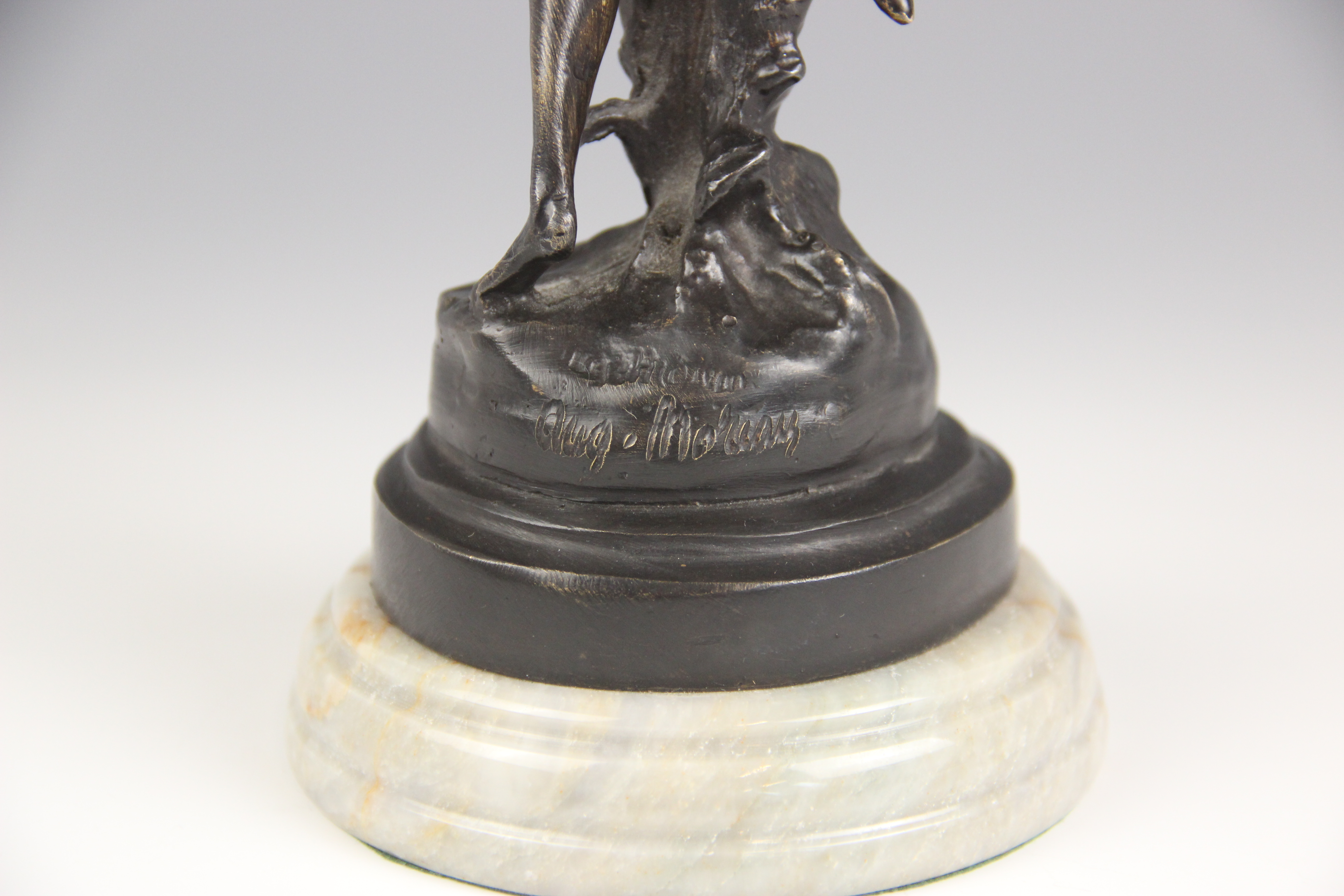 After Auguste Moreau (1834-1917), a pair of nymphs, each parcel gilt bronze patinated figure - Image 5 of 14