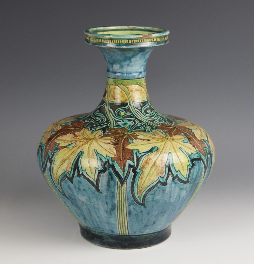 An Arts & Crafts Della Robbia Pottery "Dutch" vase, late 19th century, of squat baluster form with