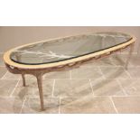 A contemporary painted beech wood and glass top dining table, late 20th century, the substantial