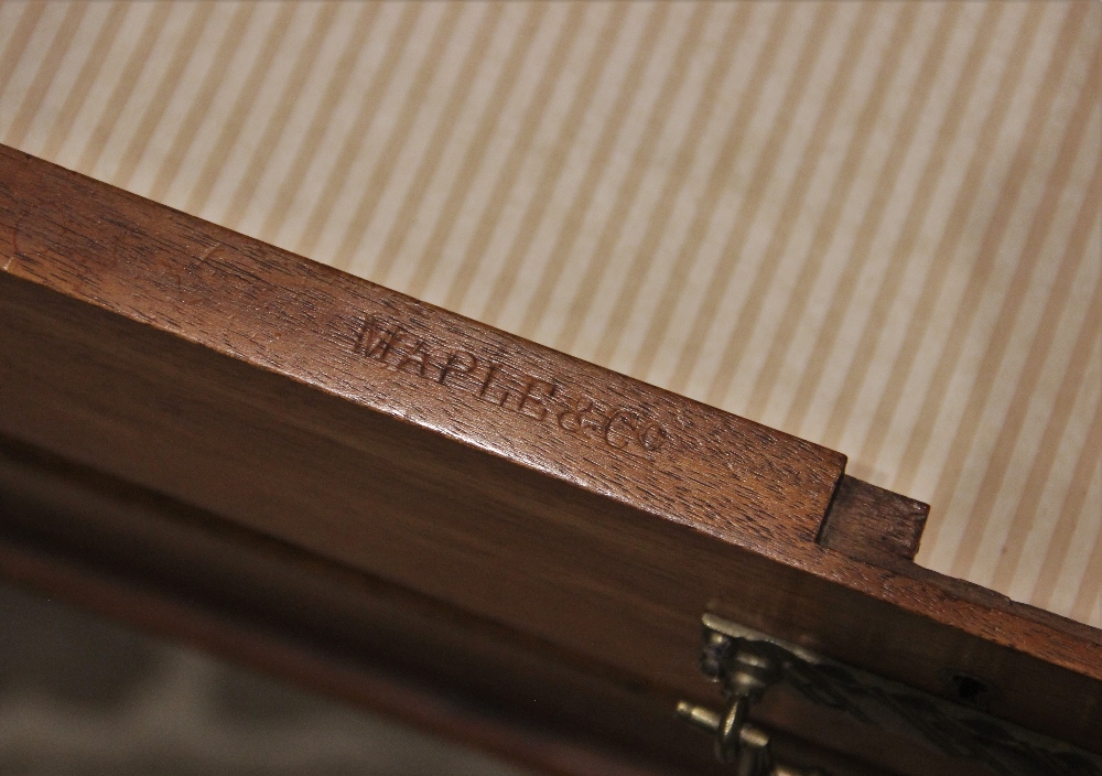 A late Victorian walnut library/writing table by Maple & Co, the rectangular thumb moulded top above - Image 3 of 3