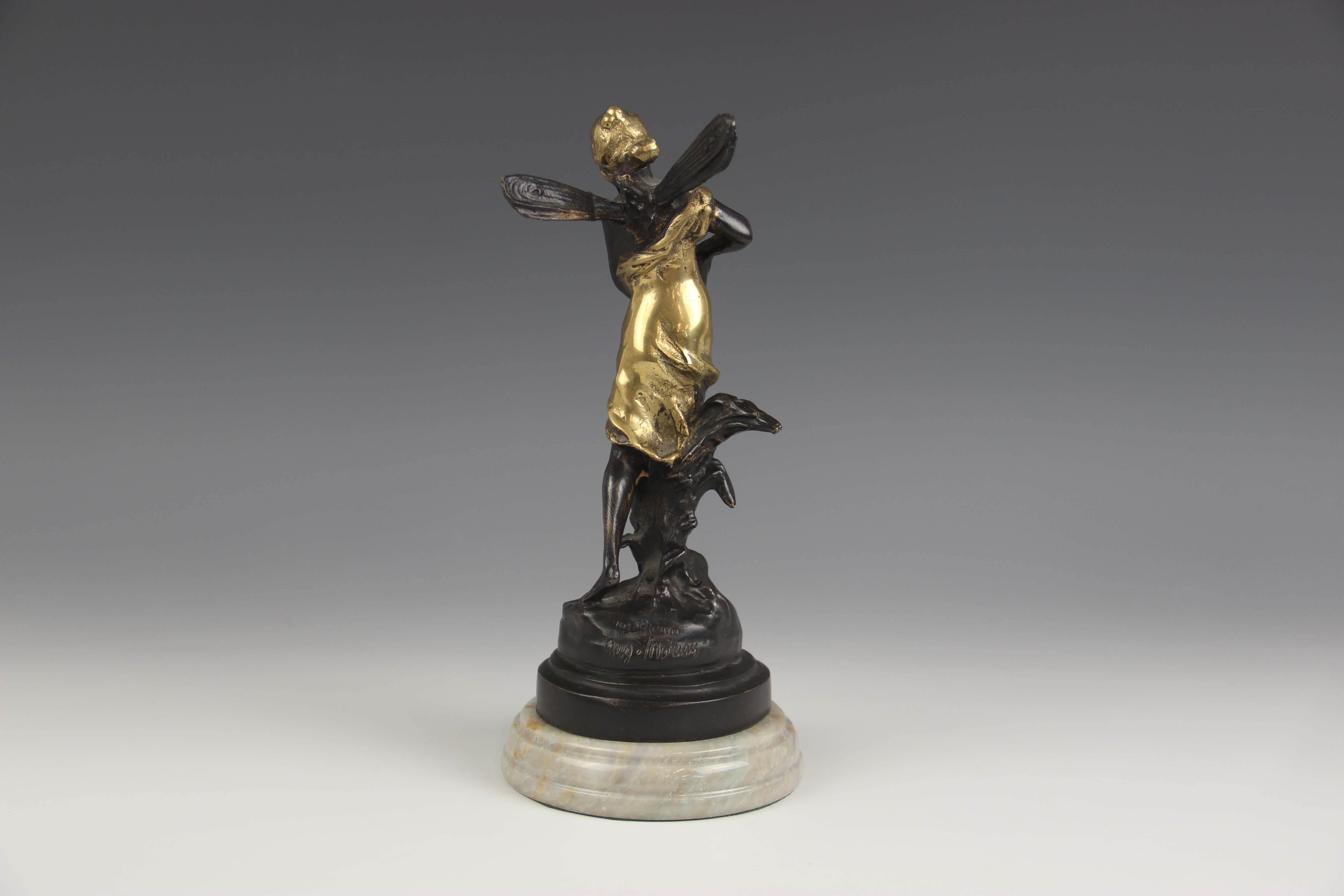 After Auguste Moreau (1834-1917), a pair of nymphs, each parcel gilt bronze patinated figure - Image 4 of 14