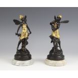 After Auguste Moreau (1834-1917), a pair of nymphs, each parcel gilt bronze patinated figure