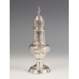 A George III silver sugar caster, Charles Hougham, London 1785, of typical baluster form on pedestal