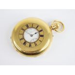 An 18ct gold half hunter pocket watch, the circular white dial with Roman numerals, subsidiary dials