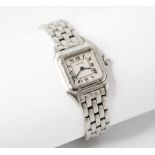 A ladies Cartier Panthere stainless steel wristwatch, the white square dial with Roman numerals