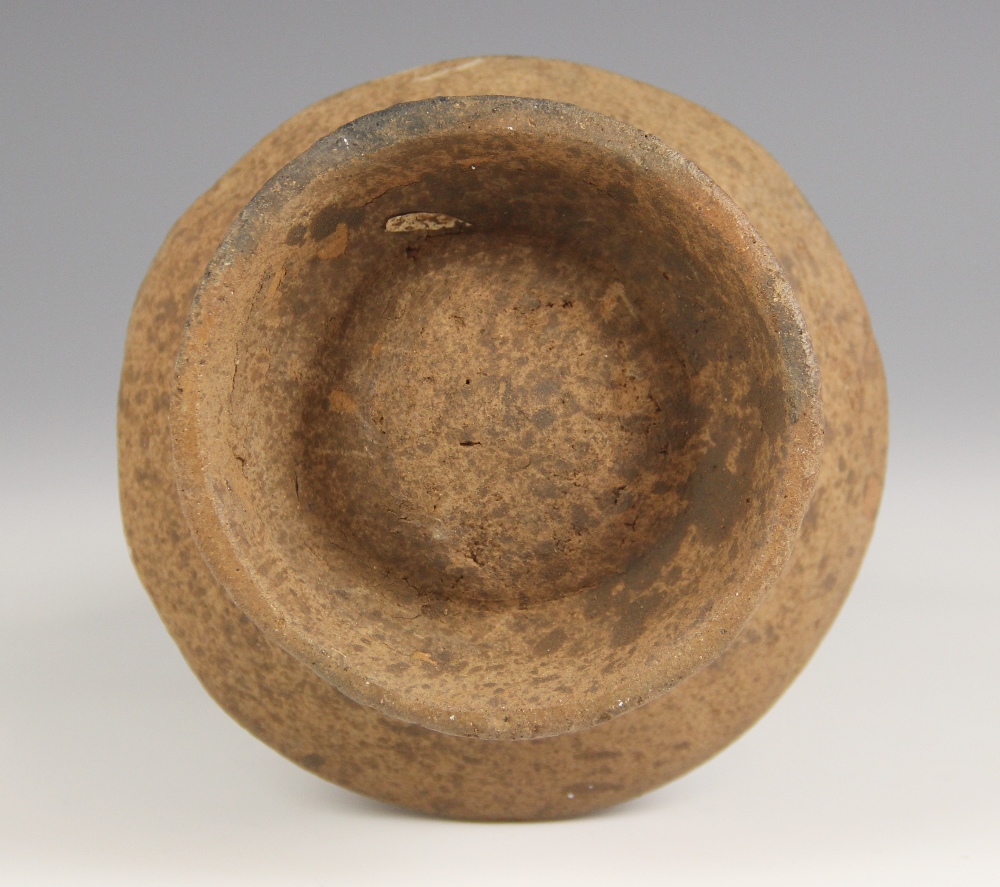 A South American figural pottery vessel, probably Columbian, of double annular form on flared - Image 2 of 2