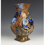 A 1920s Bursley Ware Amstel pattern vase by Frederick Rhead, of square footed baluster form, printed