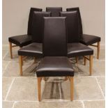A set of six Italian brown leather contemporary dining chairs, late 20th century, each with padded