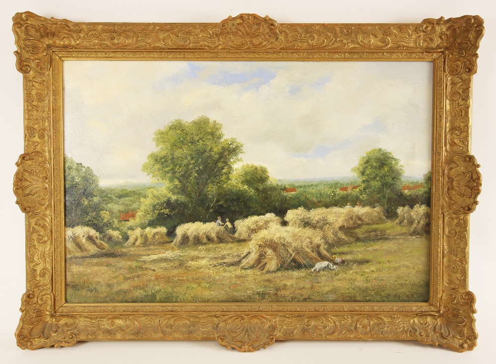 Philip Kilner (British, 20th century), A haymaking scene with sleeping dog, Oil on canvas, Signed