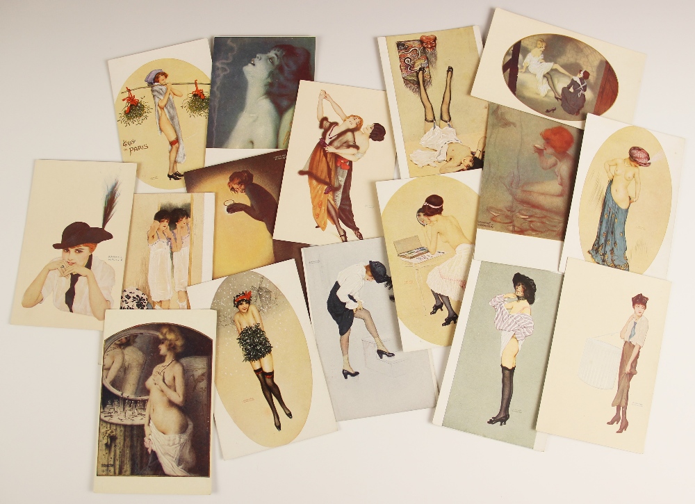 Sixteen French Art Nouveau Marque L-E postcards by Raphael Kirchner, to include "Le Gui de