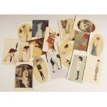 Sixteen French Art Nouveau Marque L-E postcards by Raphael Kirchner, to include "Le Gui de