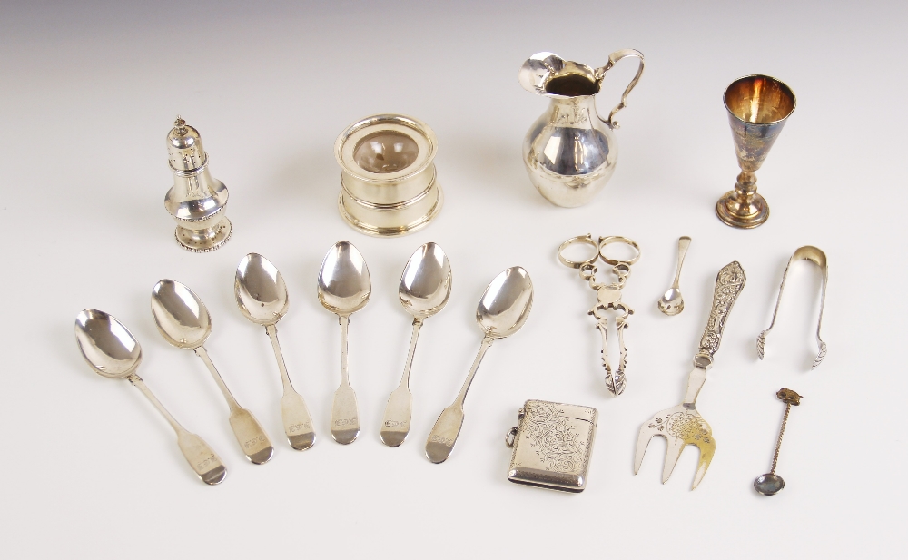 A selection of silver and silver coloured tableware and accessories, to include a set of six