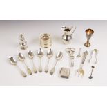 A selection of silver and silver coloured tableware and accessories, to include a set of six