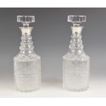 A pair of cut glass silver mounted decanters, CJ Vander Ltd, Birmingham 1978, each of mallet form