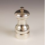 A silver pepper mill, A J Poole, Birmingham 2007, of typical plain polished form, 10.5cm high