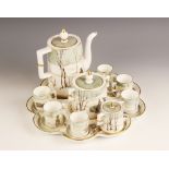 A Davenport Arts & Crafts porcelain cabaret coffee set, late 19th/early 20th century, comprising: