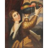 Continental school (19th century), "Girl With A Platter Of Fruit" after Titian, Oil on canvas,