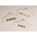 Two Wedgwood Creamware bin labels or signs, for Sherry and Port, along with a further unmarked