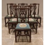 A set of six Hepplewhite style mahogany dining chairs, retailed by J & B Blower, Shrewsbury, early