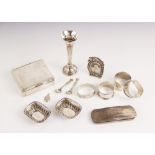 A selection of silver tableware and accessories, to include a silver mounted cigarette box, Henry