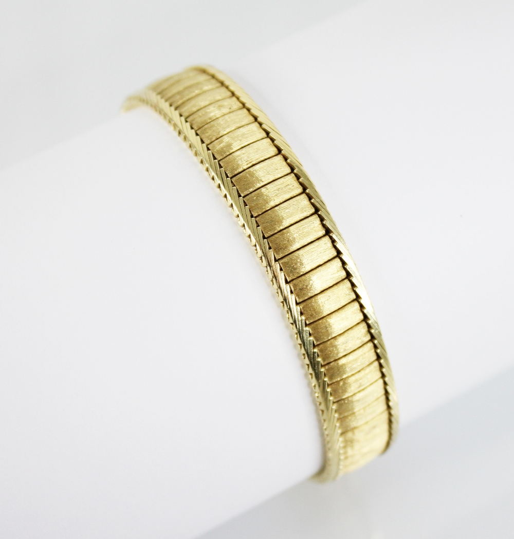 An 18ct gold continental bracelet, the rectangular link bracelet with textured finish, herringbone - Image 3 of 3