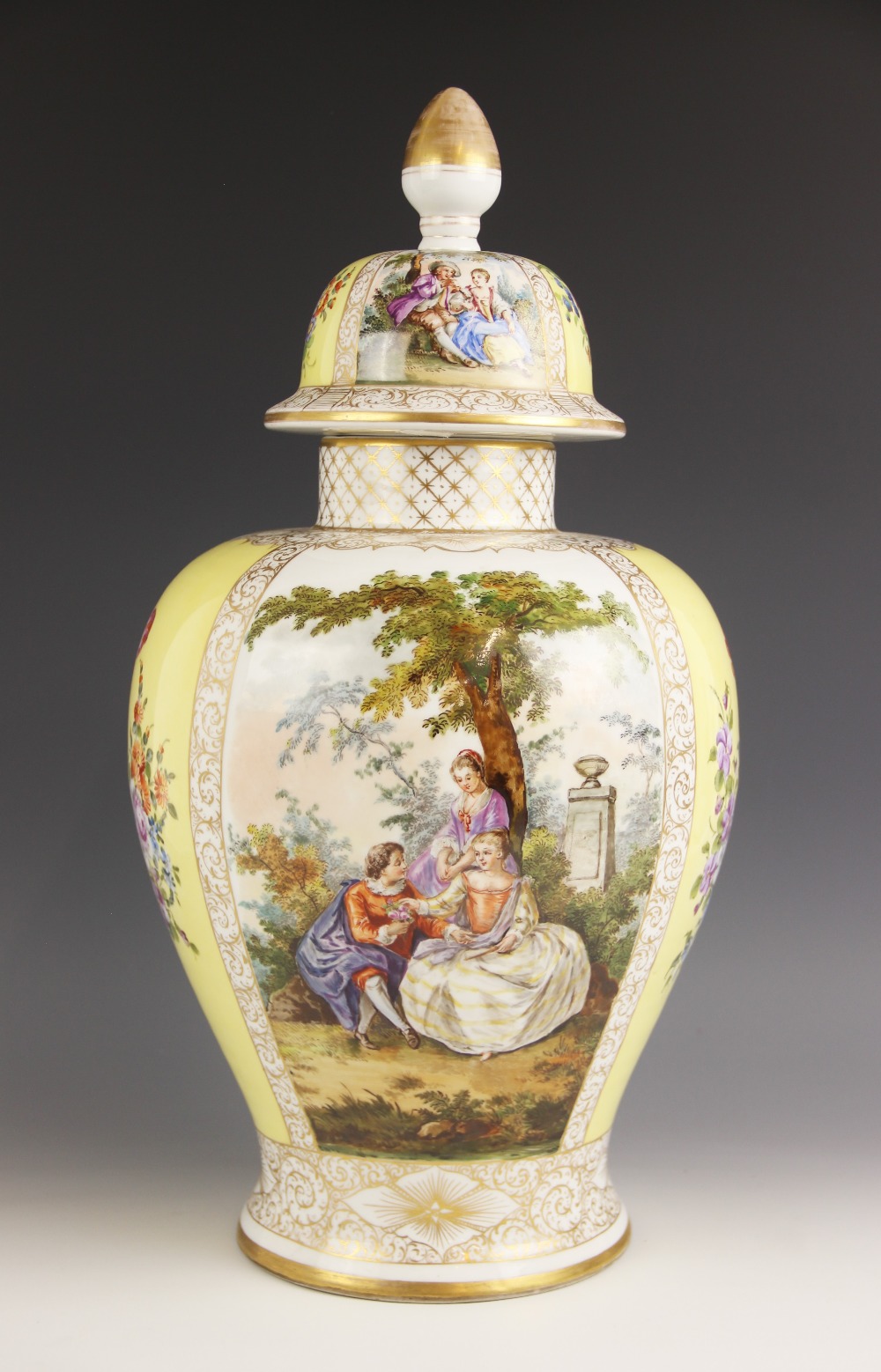 A Dresden porcelain jar and cover of large proportions, late 19th century, the jar of inverted