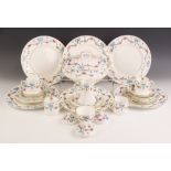 A selection of Crown Staffordshire "Blue Bow" porcelain dinner and tea wares, comprising: a